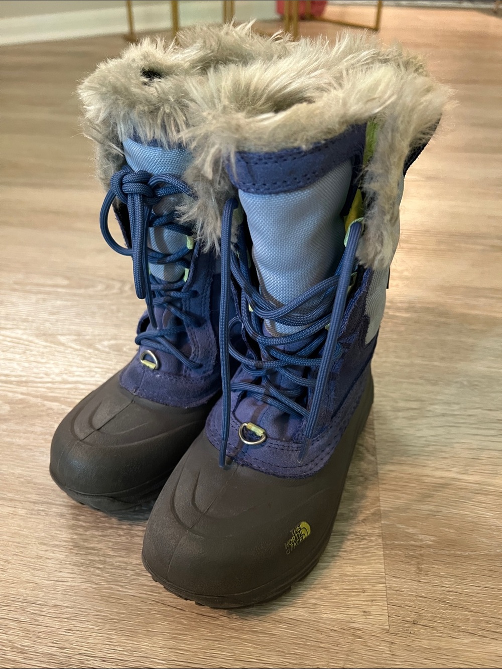 The North Face Girl’s Navy Blue and Gray Faux Fur Winter Boots